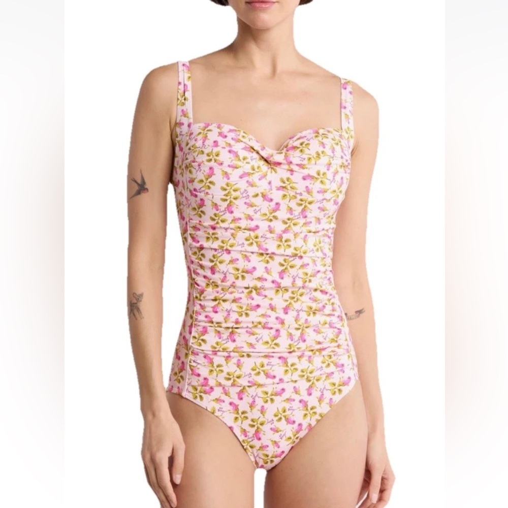 Betsey Johnson Women’s M Floral One Piece Swimsuit Retro Pinup Padded Romantic
